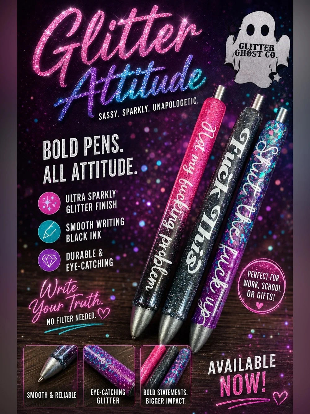 Snarky Fuckery Glitter Pens - custom - personalized - fun gifts
